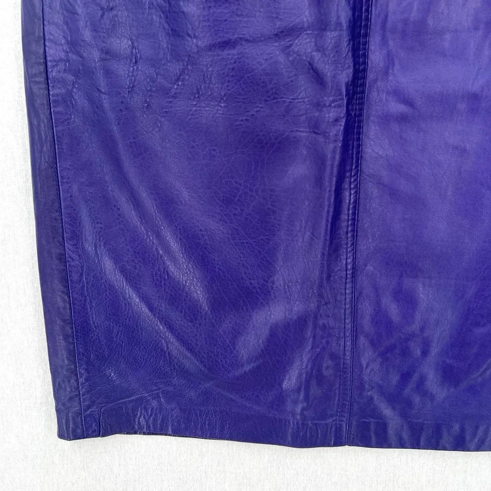 BAGATELLE Vintage 80’s Leather Pencil Skirt Womens 10 Purple Knee Length Pockets